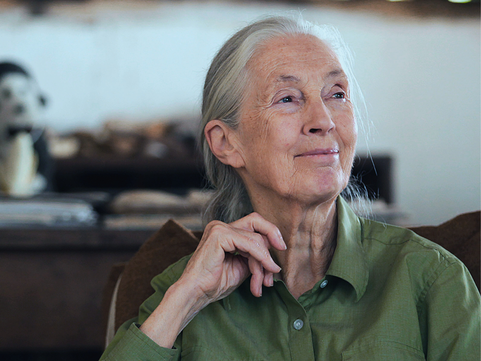 A photo of a smiling Jane Goodall