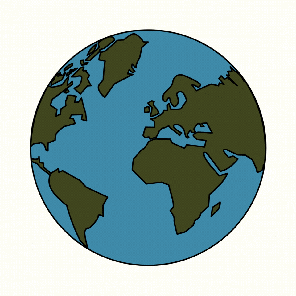 A cartoon of a blue and green earth